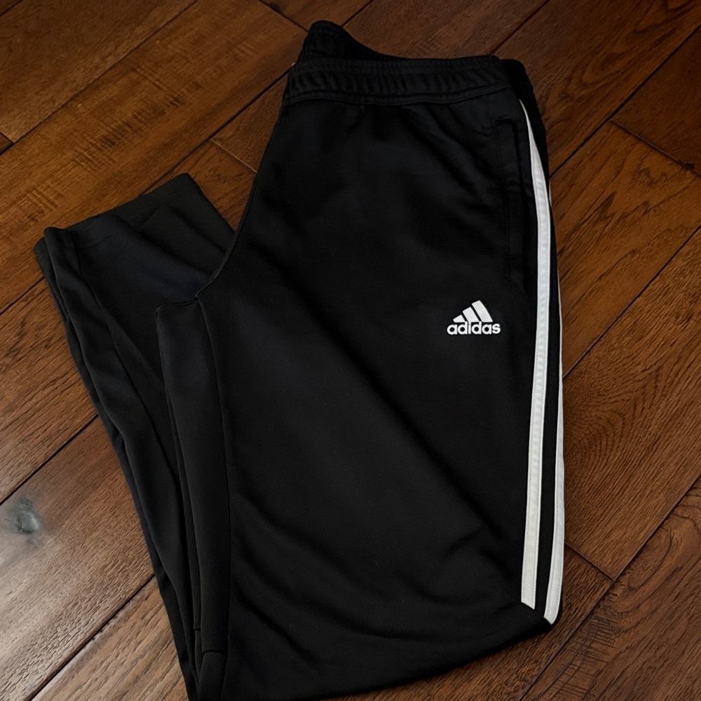 Adidas Black Joggers with White Stripes